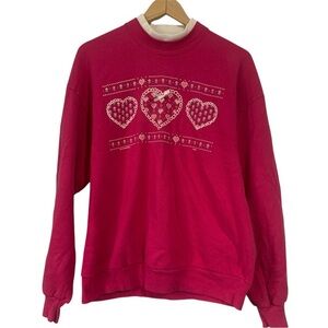 Morning Sun Pink Heart Pattern Women's Sweater Size L